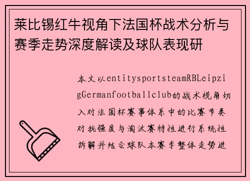 莱比锡红牛视角下法国杯战术分析与赛季走势深度解读及球队表现研